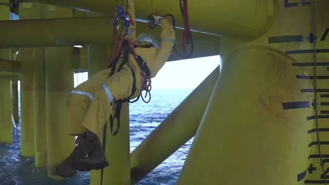 Working at height and overboard using abseiling technique. Video stock 83605562