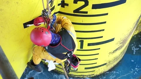 Working at height and overboard using abseiling technique. Stock Footage 83605647