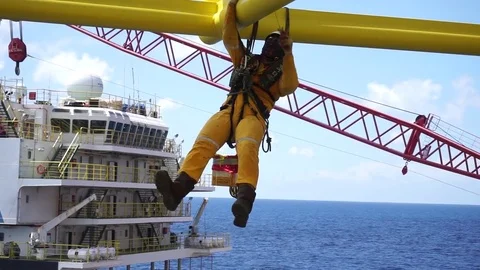 Working at height and overboard using abseiling technique. Video stock 83605763