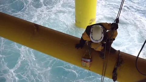 Working at height and overboard using abseiling technique. Stock Footage 83606325