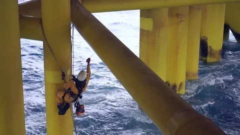 Working at height and overboard using abseiling technique. Stock Footage 83606344