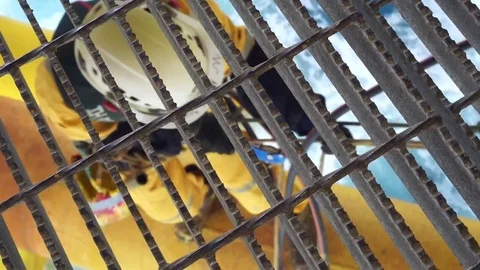 Working at height and overboard using abseiling technique. Stock Footage 83606390