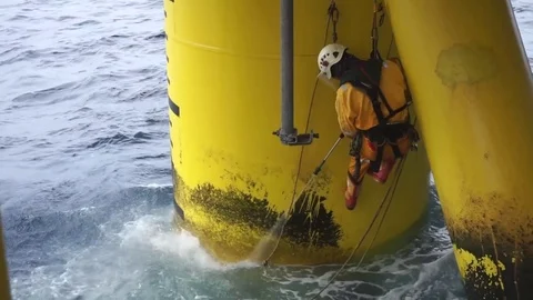 Working at height and overboard using abseiling technique. Stock Footage 83606447