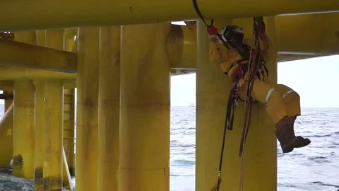 Working at height and overboard using abseiling technique. Video stock 83606457