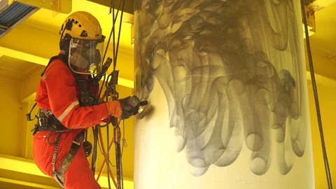 Working at height and overboard using abseiling technique. Stock Footage 95766952