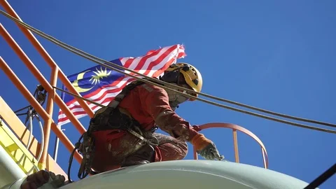 Working at height and overboard using abseiling technique. Stock Footage 95766960