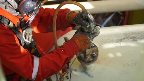 Working at height and overboard using abseiling technique. Stock-Footage 95769653