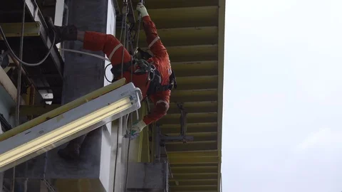 Working At Height Using Abseiling. Stock Footage 129652299