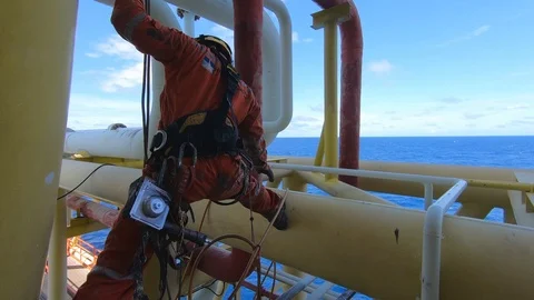 Working at height using abseiling technique. Stock Footage 99141883