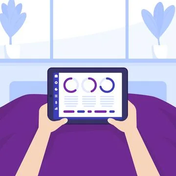 Working at home in bed, tablet in hands Stock Illustration
