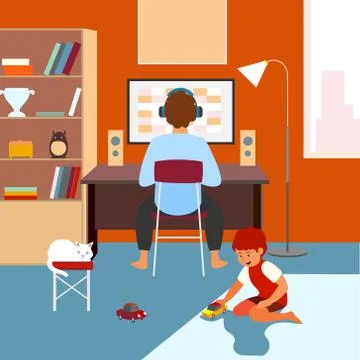 Working from home with a child Stock Illustration