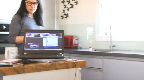 Working from home cleaning and open laptop Stock Footage 60649979