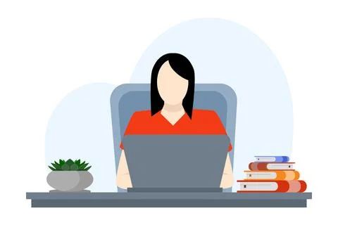 Working from home concept, character using a laptop. Stock Illustration