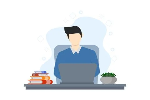 Working from home concept, character using a laptop. Stock Illustration