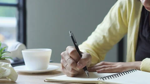 Working from home concept. Hand of Planner write timetable and daily agenda on c 库存影片 146631936