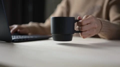 Working from Home Cozy Coffee Workspace Lifestyle Indoor Setting Digital Stock Footage 295802129