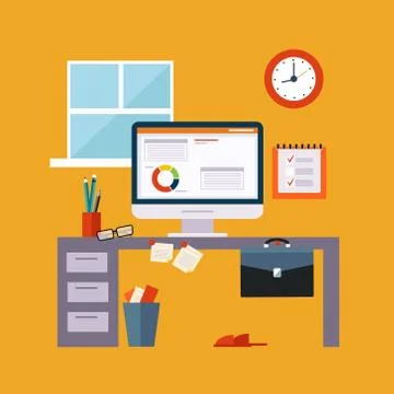 Working At Home Items Set Illustrazione stock