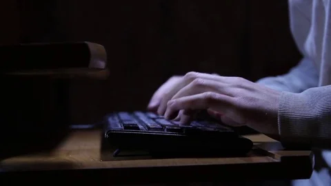 Working at home with laptop. Hands on the keyboard typing text Stock Footage 73701587