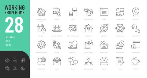 Working from home Line Editable Icons set. Stock Illustration