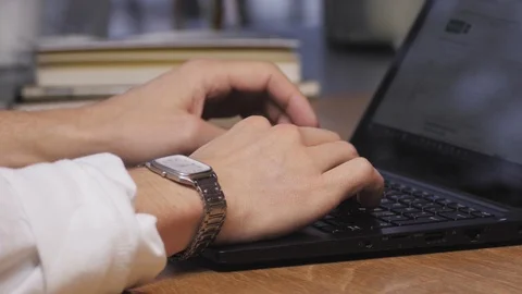Working From Home - Man Typing On Laptop Computer 4k - Home Office Stock Footage 127371261