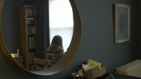 Working From Home in mirror with movement Stock Footage 127129057