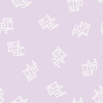 Working home at night line vector seamless pattern Stock Illustration