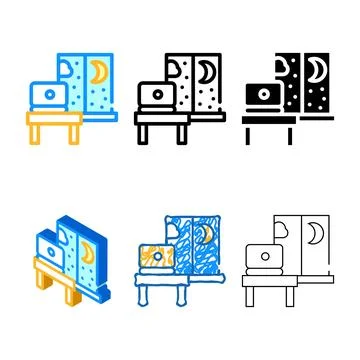Working home at night variants color icon vector Stock Illustration