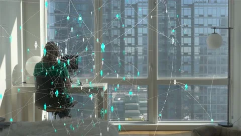 Working from home with a social network visualization. Video stock 205285331