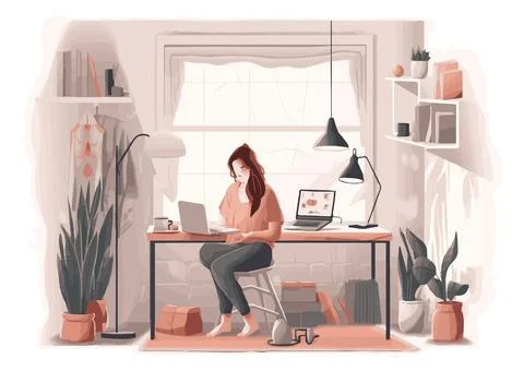 Working From Home WFH Concept Vector Illustration. Stock Illustration