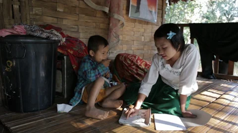 Working on Homework in Burma Видео 37350699