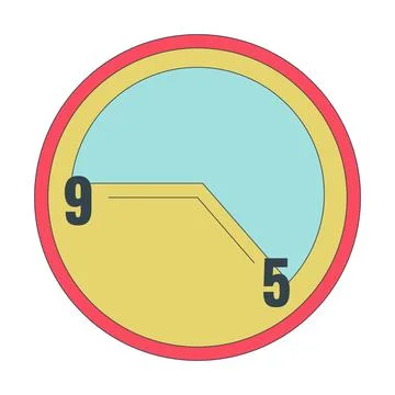 Working hours 9 to 5 clock 2D linear cartoon object Stock Illustration