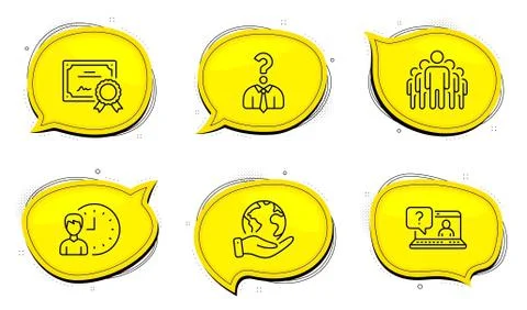 Working hours, Group and Faq icons set. Hiring employees sign. Project deadline Stock Illustration