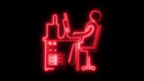 Working Hours Outline Icon in HD Video Neon Animation Stock Footage 304507211