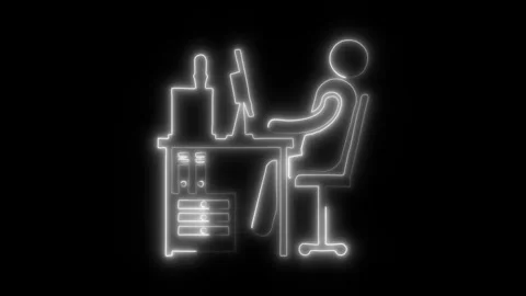 Working Hours Outline Icon in HD Video Neon Animation Stock-Footage 304507253