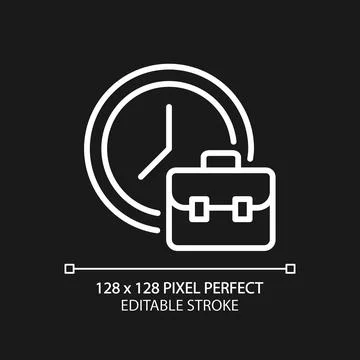 Working hours pixel perfect white linear icon for dark theme Illustrazione stock
