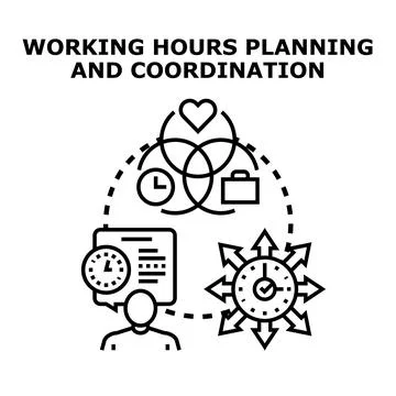 Working hours planning coordinating time management concept Stock Illustration