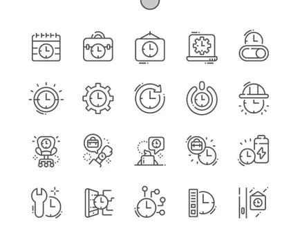 Working hours Well-crafted Pixel Perfect Vector Thin Line Icons Stock Illustration