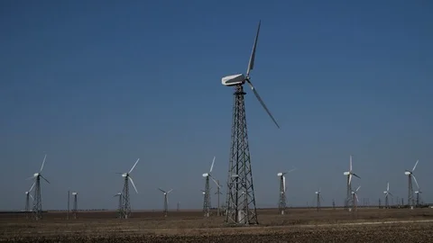 Working indmillls field Video stock 94879956