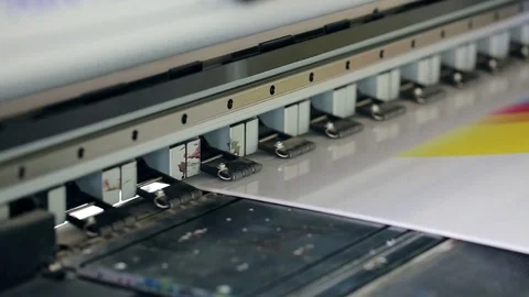 Working industrial large format UV printer for printing on big plastic panel. Pr Stock Footage 75993089