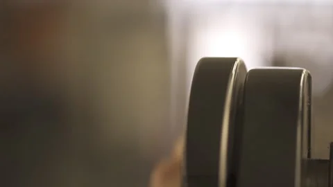 Working On Industrial Sewing Machine. Tailor's Hand Spinning Balance Wheel Stock Footage 266136118