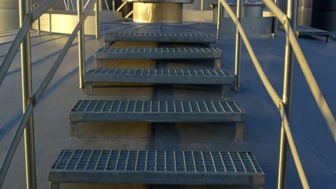 Working, Industry, Technician, Staircase, Railing, Outdoors, Day, Wide Shot, Stock Footage 95861029