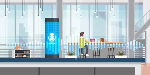 Working intelligent voice activated assistant recognition technology concept Stock Illustration