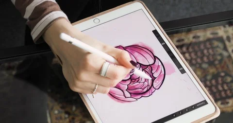 Working with interactive pen display, digital Drawing tablet and Pen. close up Stock Footage 104087514