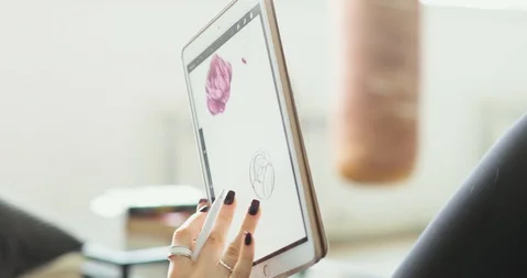 Working with interactive pen display. Drawing on a graphics tablet. close up Stock Footage 104086900