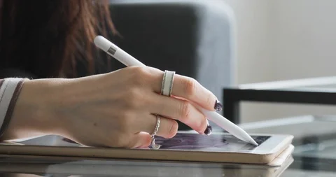 Working with interactive pen display. Drawing on a graphics tablet. close up Stock-Footage 104087281