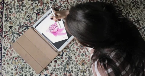 Working with interactive pen display. Drawing on a graphics tablet. close up Stock-Footage 104087898