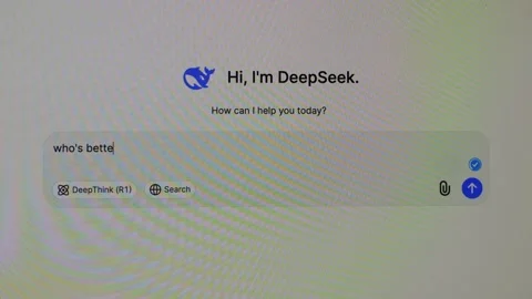 Working with interface of new neural network - DeepSeek. Artificial intelligence Stock Footage 300371183