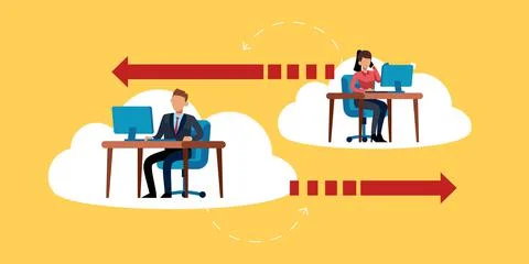 Working in the Internet cloud. Wireless network. Man and woman work on computers Stock Illustration