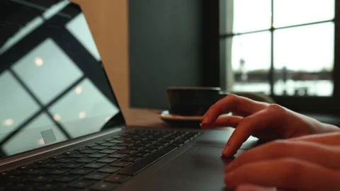 Working on a laptop in a cafe Stock Footage 171621921