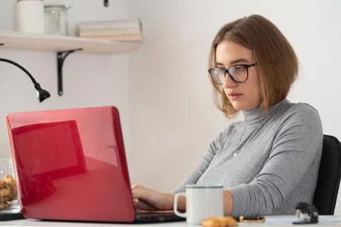 Working on laptop with coffee. Foto stock